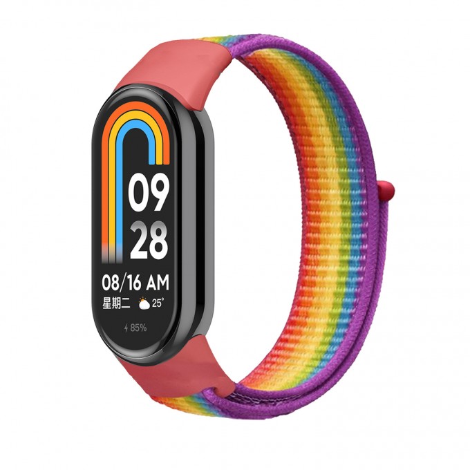 Ремешок с нейлоновой петлей на липучке для XIAOMI Mi Band 8, цвет радуги 1945