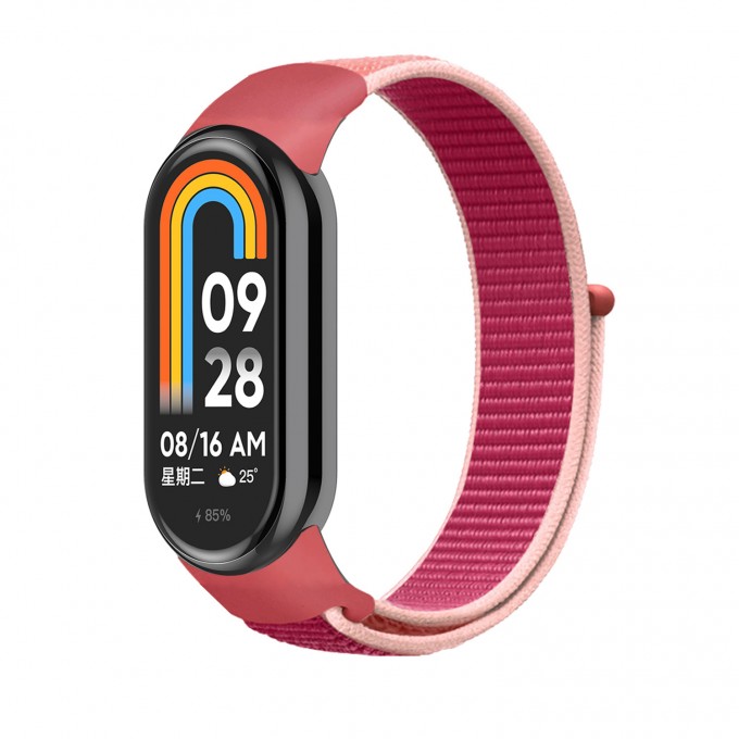 Ремешок с нейлоновой петлей на липучке для XIAOMI Mi Band 8, гранатово-красный 19461946