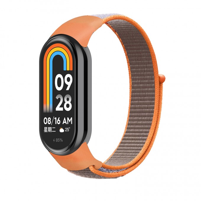 Ремешок с нейлоновой петлей на липучке для XIAOMI Mi Band 8, серо-оранжевый 19541954