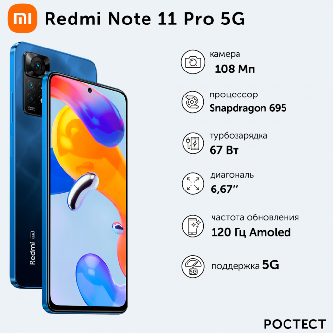 Смартфон XIAOMI Redmi Note 11 Pro 5G 8/128GB Atlantic Blue () 38121