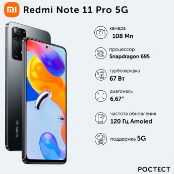 Смартфон XIAOMI Redmi Note 11 Pro 5G 6/64GB Graphite Gray (38134)