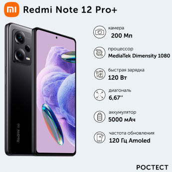 Смартфон XIAOMI Redmi Note 12 Pro+ 5G 8/256GB Midnight Black (45615)