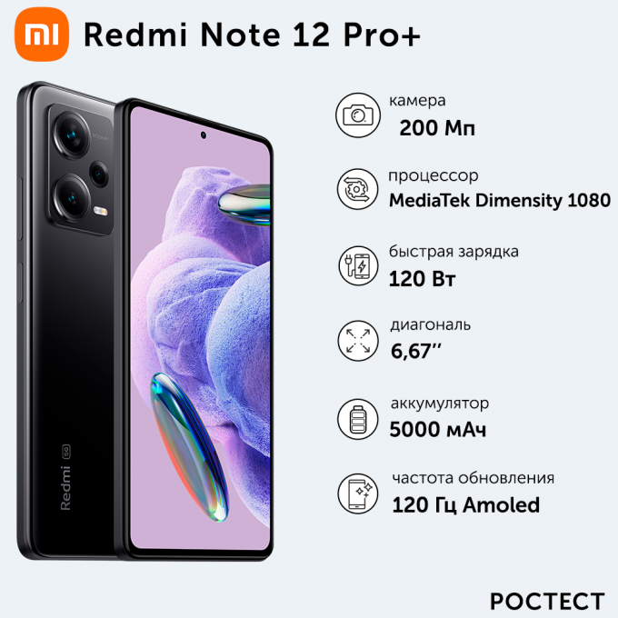 Смартфон XIAOMI Redmi Note 12 Pro+ 5G 8/256GB Midnight Black () 45615