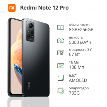 Смартфон XIAOMI Redmi Note 12 Pro 8/256GB graphite gray