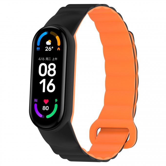 Силиконовый ремешок для XIAOMI Mi Band 6/7, с магнитной застежкой, черно-оранжевый 623