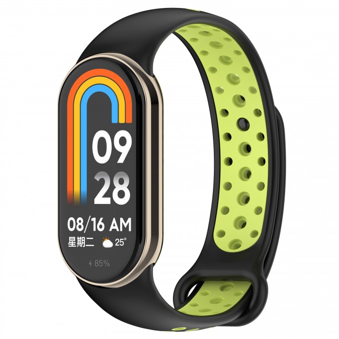 Двухцветный ремешок для XIAOMI Mi Band 8, с металлическим фиксатором, TPU, черно-лимонный 659