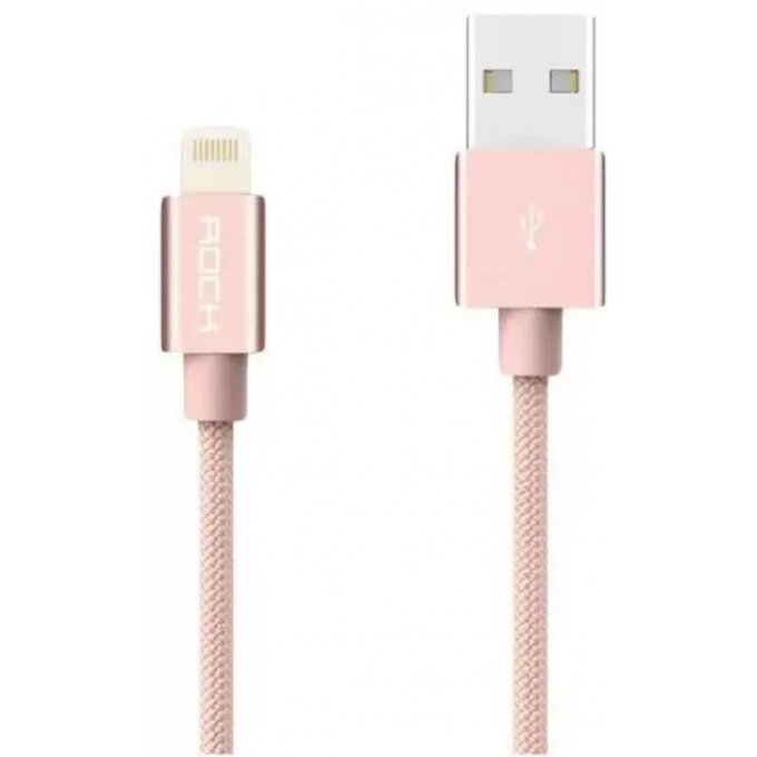 Кабель ROCK XIAOMI USB-A to Lightning 180 cm. 2.4A, в нейлоновой оплетке, Metal Charge & S RCB0432-ROSE-GOLD-180CM